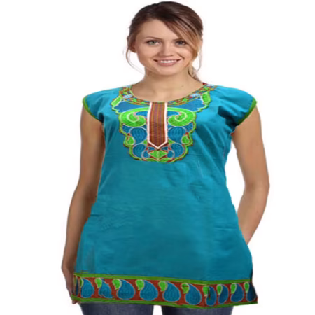 Designer Round Neckline Sky Blue Kurta