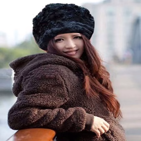 Elegant Women's Black Faux Fur Beanie Hat