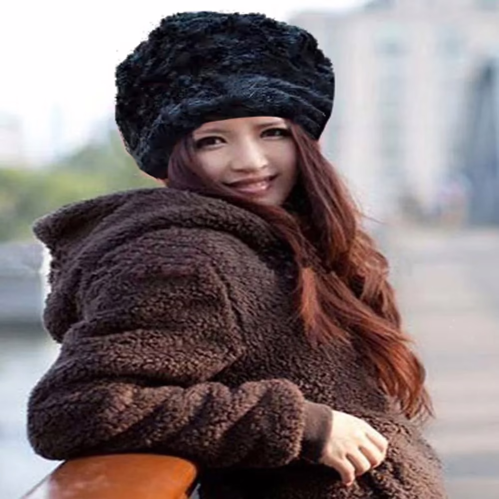 Elegant Women's Black Faux Fur Beanie Hat