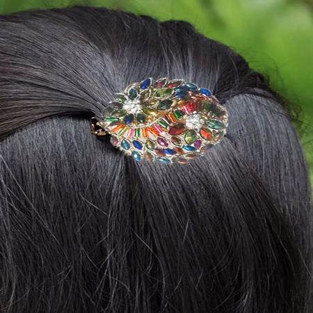 Golden Multicolor Crystal & Pipe Hair Barrettes Clip