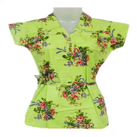 Green Flower Print Top With Waist Belt