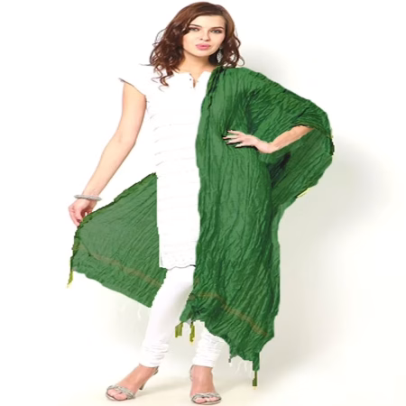 Green Viscose Blend Golden Bordered Dupatta