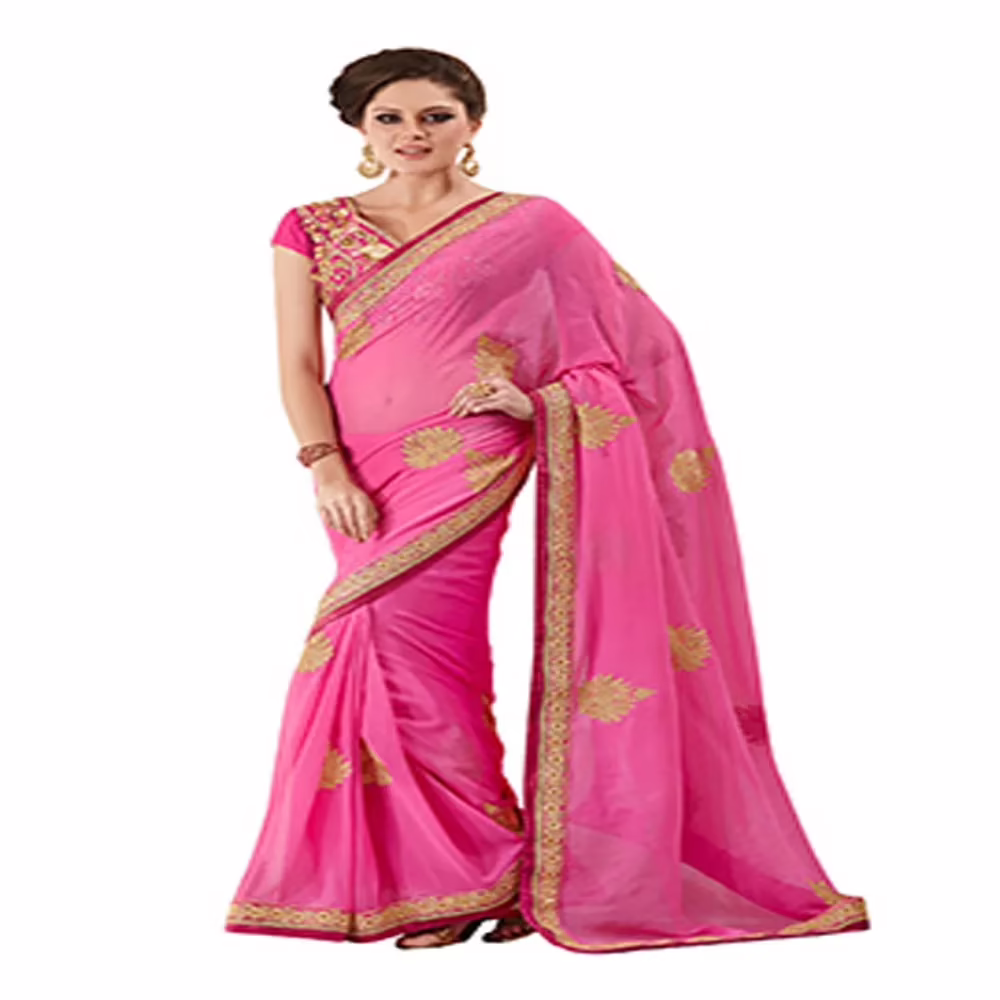 Ambaji Pink Colored Georgette Embroidered Saree