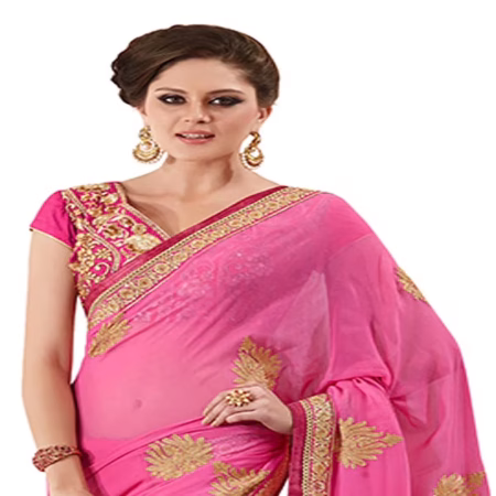 Ambaji Pink Colored Georgette Embroidered Saree