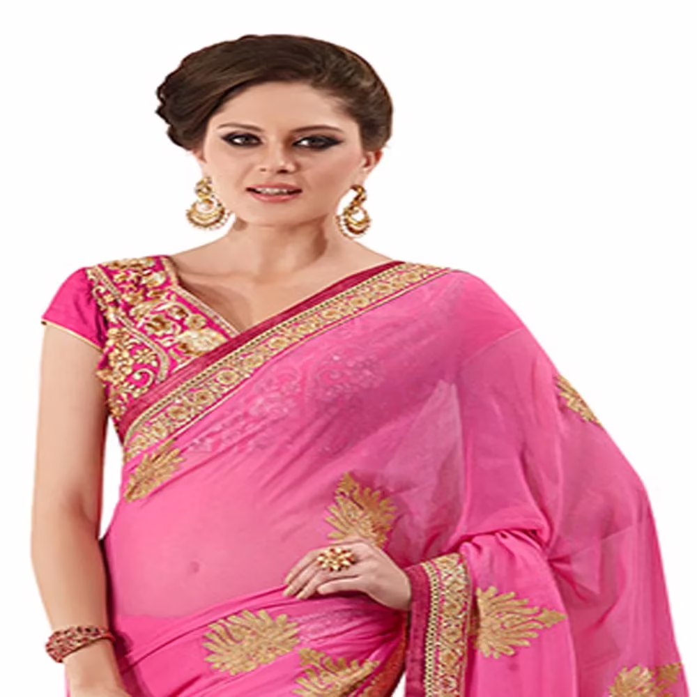 Ambaji Pink Colored Georgette Embroidered Saree