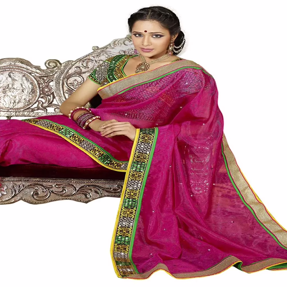 Ambaji Pink Colored Jacquard Printed Saree