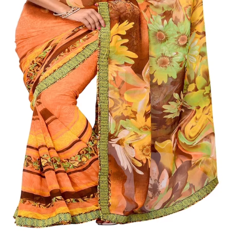 Ambaji Brown Colored Georgette Printed Saree