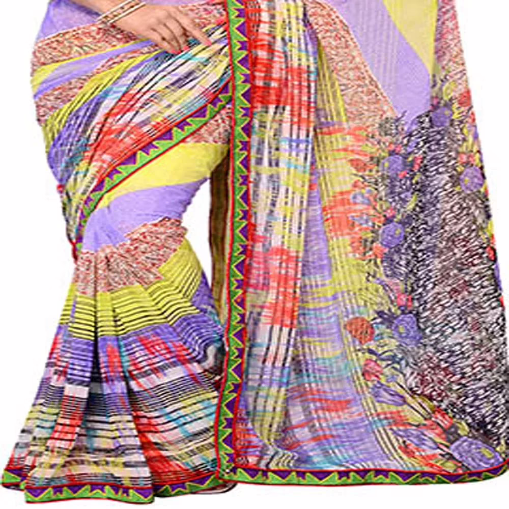 Ambaji Blue Colored Georgette Printed Saree