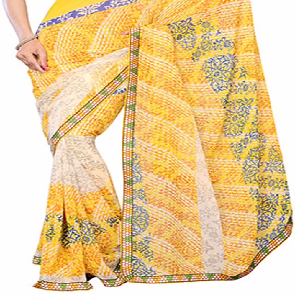 Ambaji Yellow Colored Georgette Printed Saree