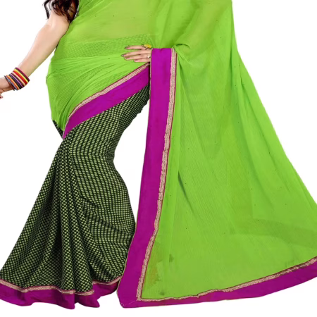 Ambaji Green Colored Georgette Plain Saree