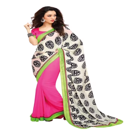 Ambaji White Colored Georgette Printed Saree