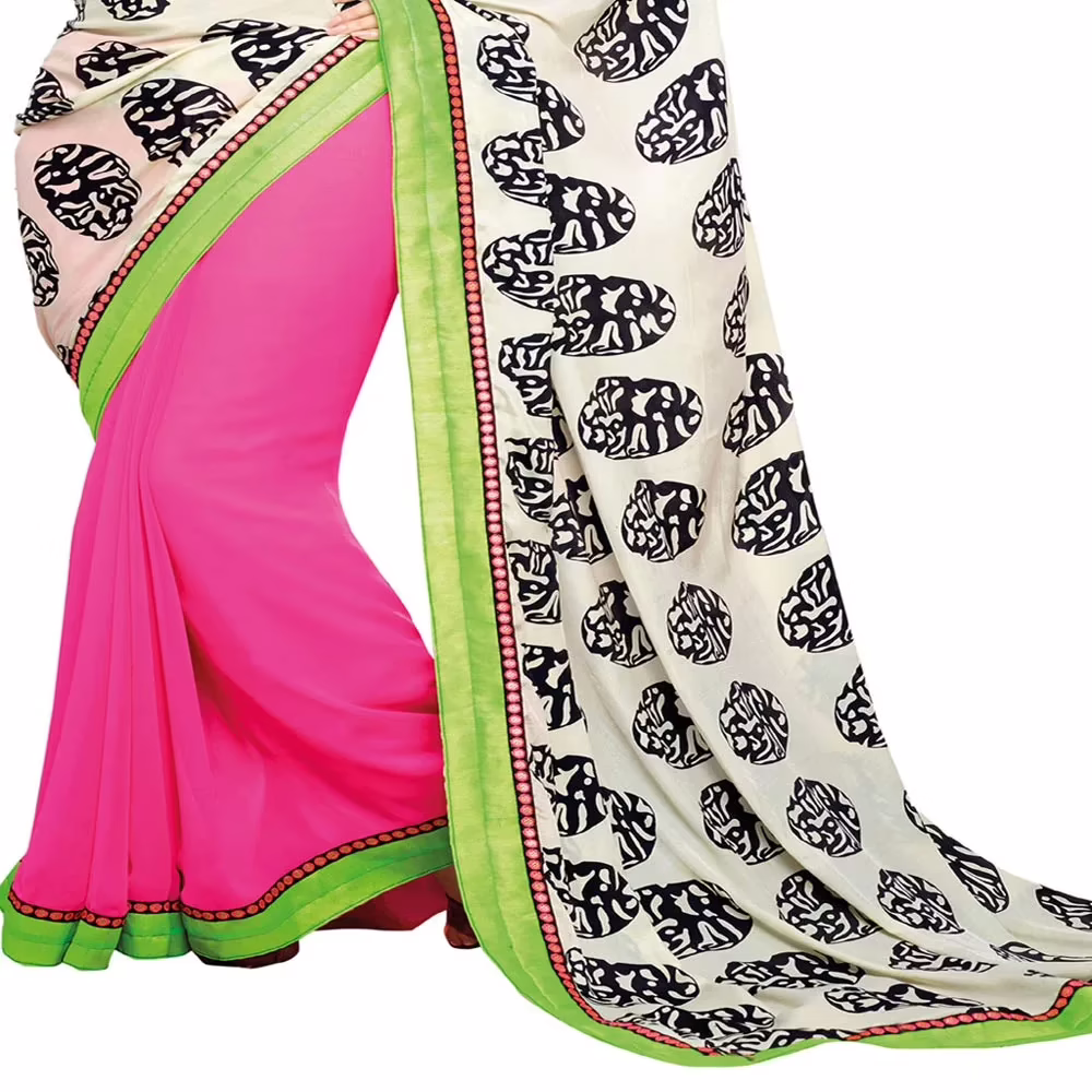 Ambaji White Colored Georgette Printed Saree