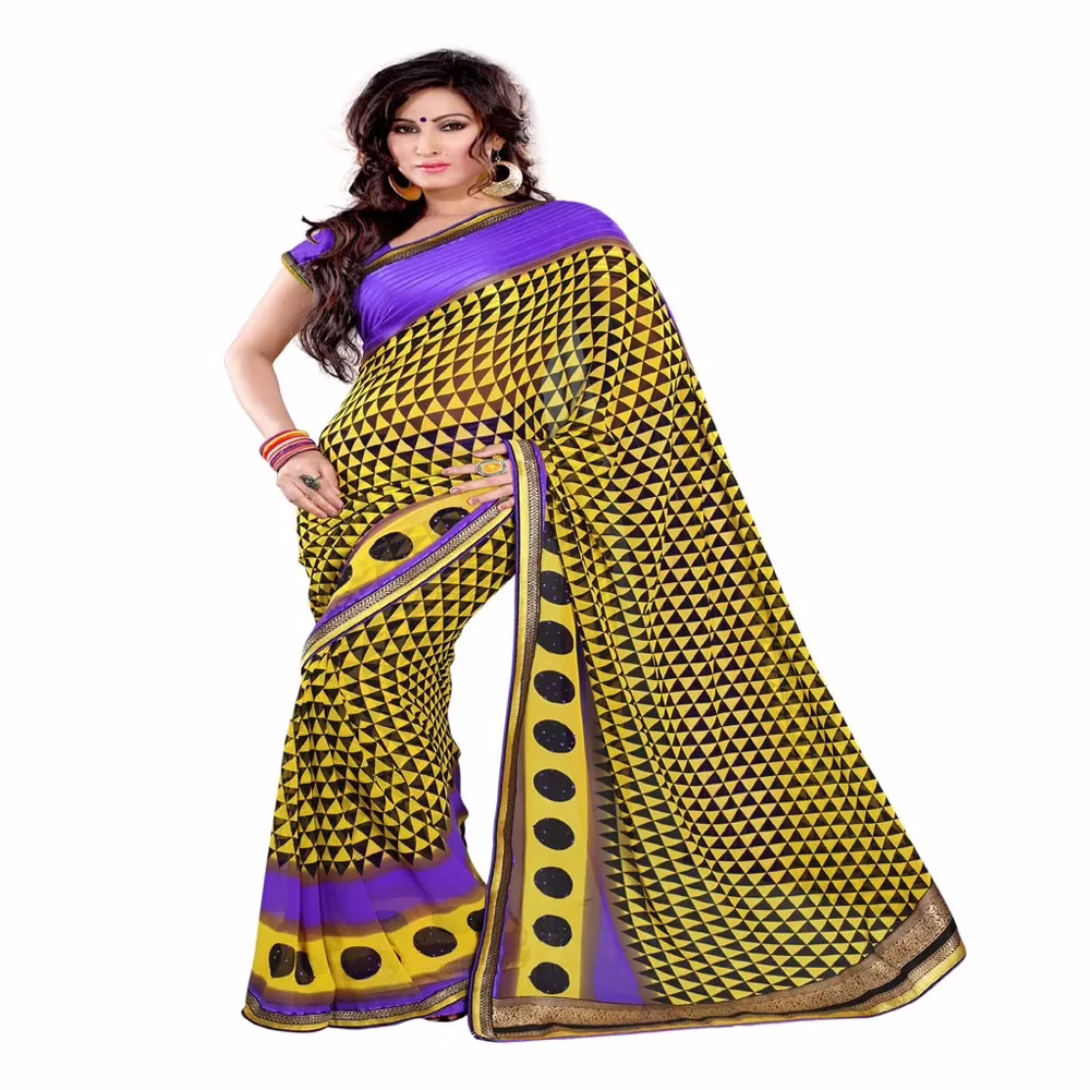 Ambaji Yellow Colored Georgette Printed Saree