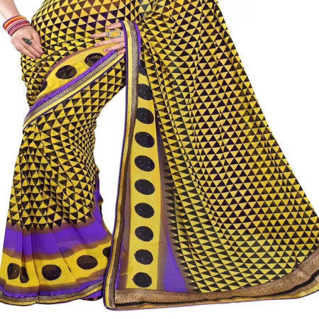 Ambaji Yellow Colored Georgette Printed Saree