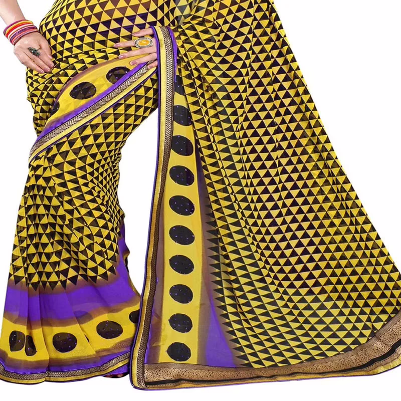Ambaji Yellow Colored Georgette Printed Saree