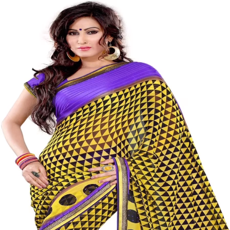 Ambaji Yellow Colored Georgette Printed Saree