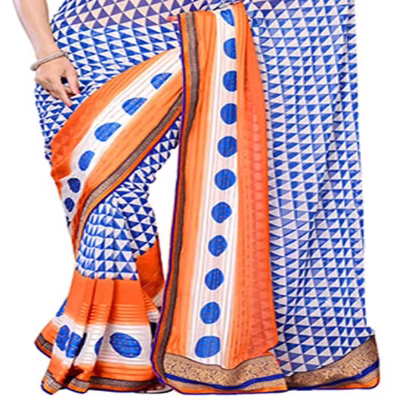 Ambaji Blue Colored Georgette Printed Saree