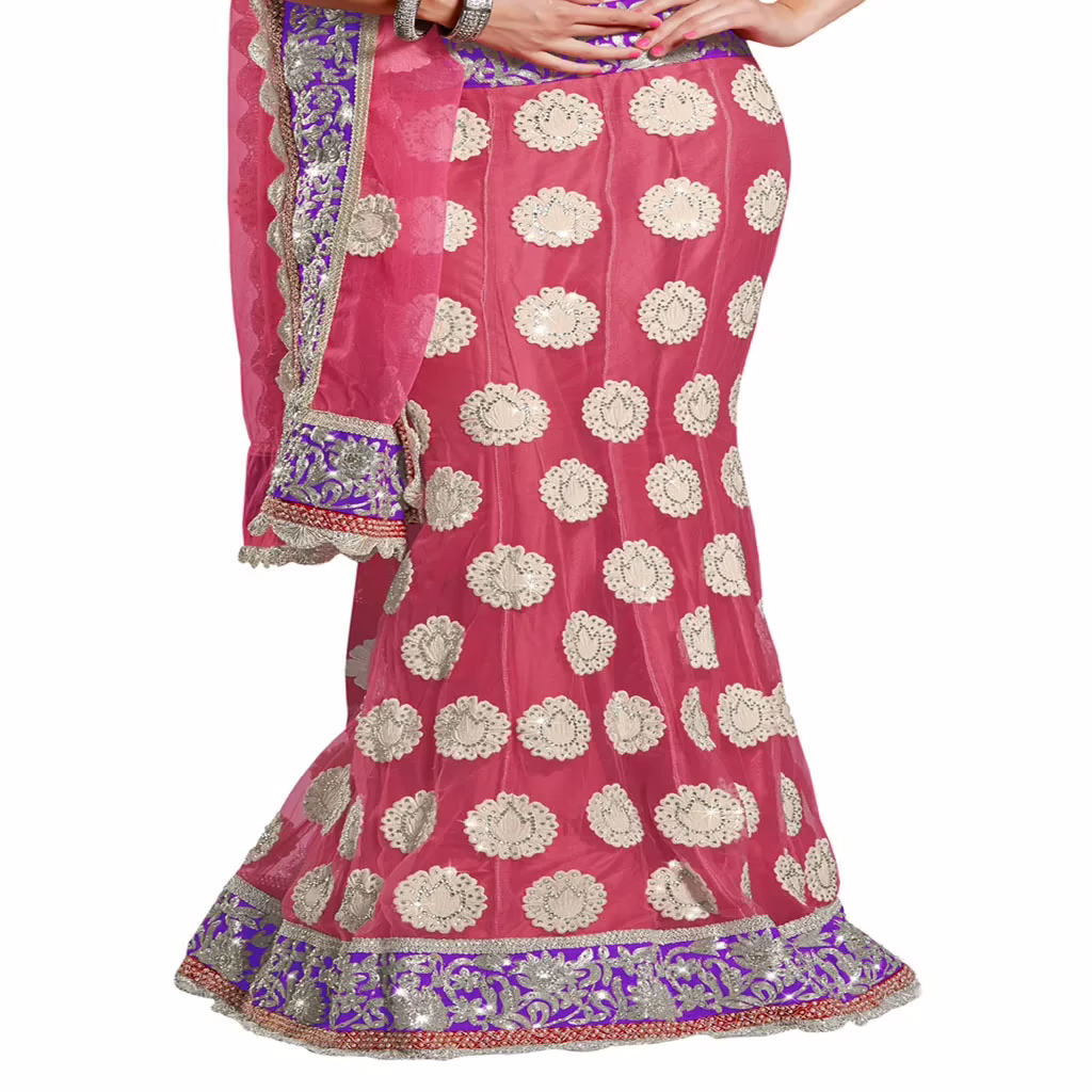Ambaji Pink & Purple Colored Net Embroidered Lehenga Choli