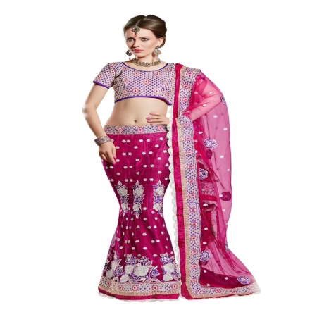 Ambaji Magenta Colored Net Embroidered Lehenga Choli