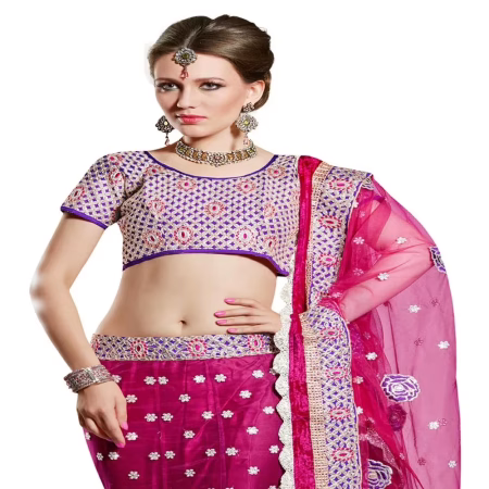 Ambaji Magenta Colored Net Embroidered Lehenga Choli