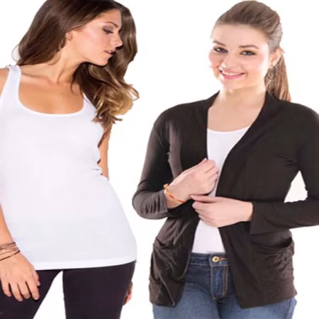 Pack of Black Shrug & White Racerback Tank Top Combo