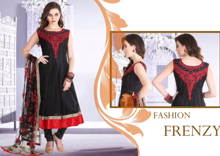 Pazaar Afreen Black Embroidered Anarkali Salwar Kameez