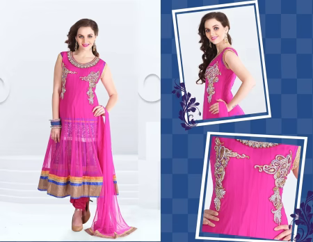 Pazaar Afreen Deep Pink Embroidered Anarkali Salwar Kameez