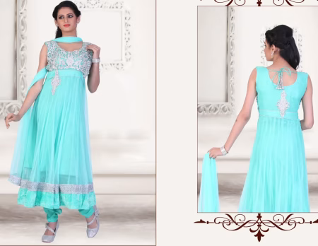 Pazaar Kaanchi Cyan Blue Embroidered Anarkali Salwar Kameez