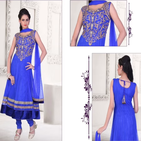 Pazaar Kaanchi Persian Blue Embroidered Anarkali Salwar Kameez