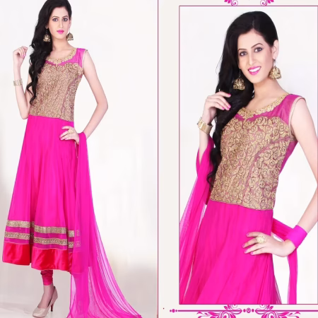 Pazaar Kaanchi Persian-rose Pink Embroidered Anarkali Salwar Kameez