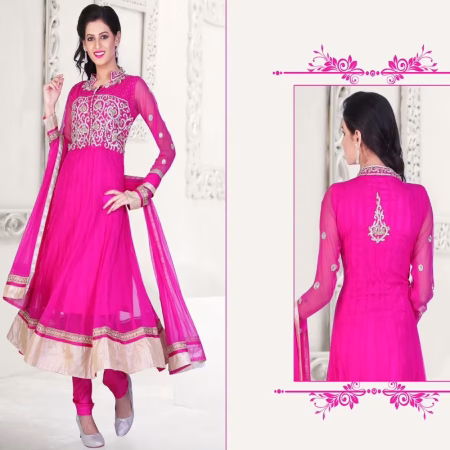 Pazaar Kaanchi Persian Rose Pink Embroidered Anarkali Salwar Kameez