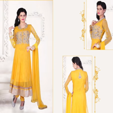Pazaar Kaanchi Saffron Yellow Embroidered Anarkali Salwar Kameez