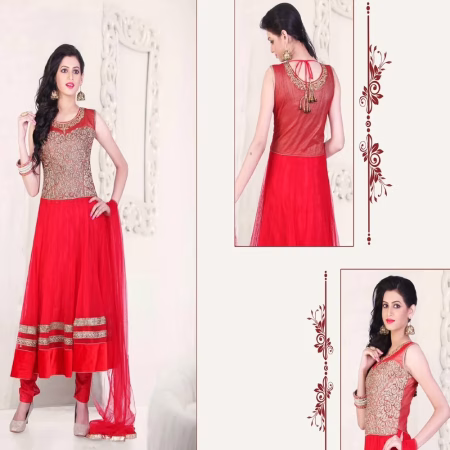 Pazaar Kaanchi Venetian Red Embroidered Anarkali Salwar Kameez