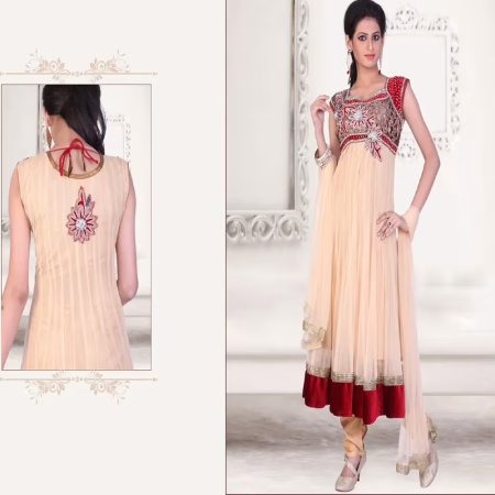 Pazaar Kaanchi Apricot Orange Embroidered Anarkali Salwar Kameez