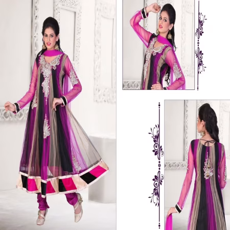 Pazaar Kaanchi Black and Red-violet Embroidered Anarkali Salwar Kameez