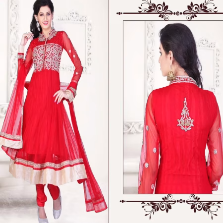 Pazaar Kaanchi Venetian Red Embroidered Anarkali Salwar Kameez