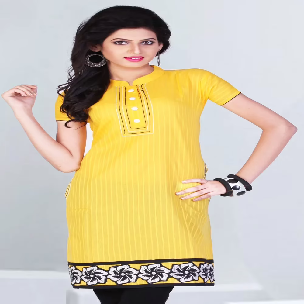 Pazaar Tulip Mustard Yellow Embroidered Patch Border Festival kurti