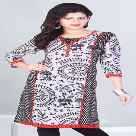 Pazaar Tulip Off-White & Black Printed Cotton kurti