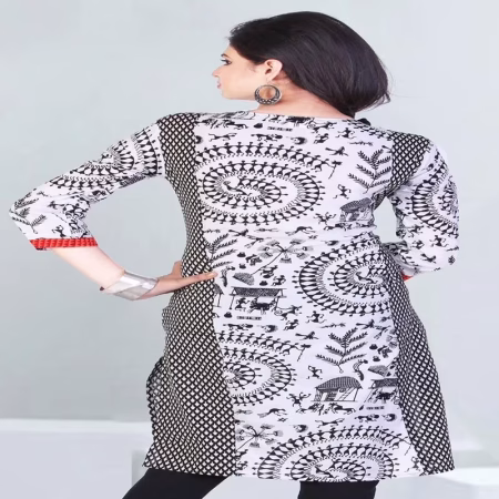 Pazaar Tulip Off-White & Black Printed Cotton kurti