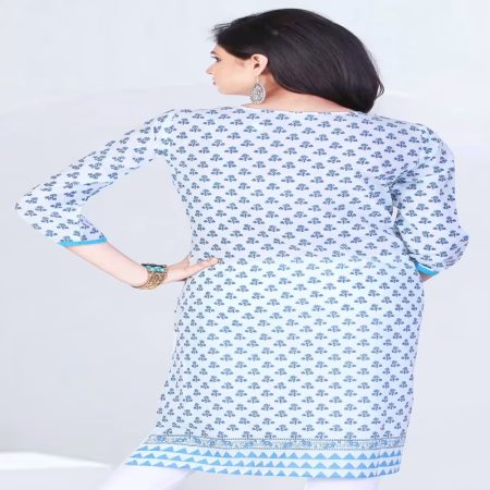 Pazaar Tulip Off-White & Maya Blue Cotton Printed kurti