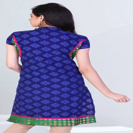 Pazaar Tulip Sapphire Blue Embroidered Green Patch Border Festival kurti