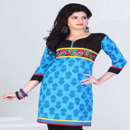 Pazaar Tulip Sky Blue Embroidered Festival kurti