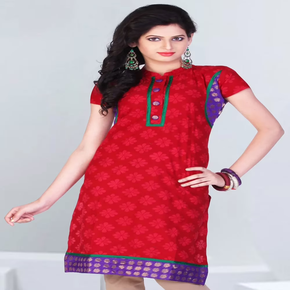 Pazaar Tulip Venetian Red Embroidered Festival kurti