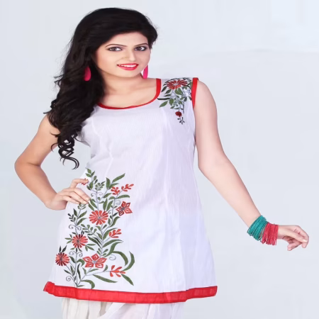 Pazaar Tulip White Embroidered Festival kurti