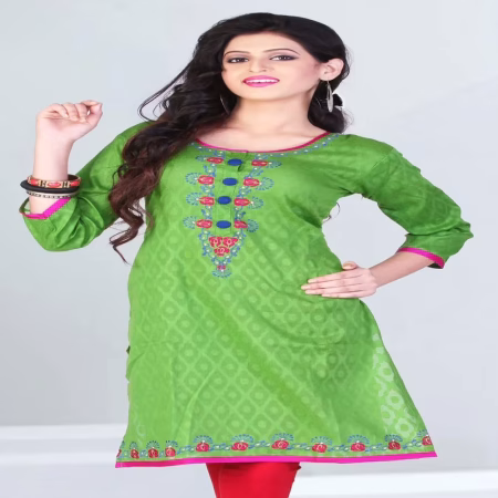 Pazaar Tulip Yellow & Green Embroidered Festival kurti