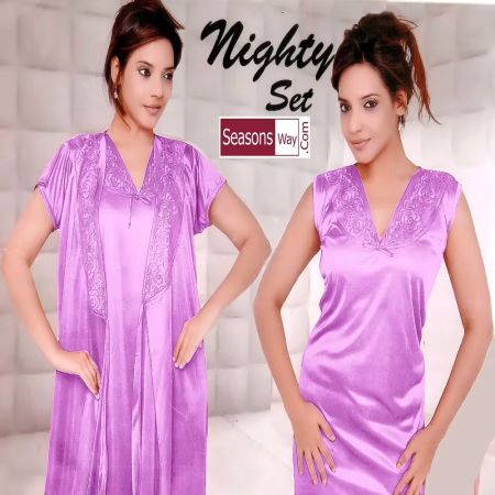 Pink Satin 2 Piece Bridal Nighty