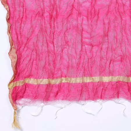 Pink Viscose Blend Golden Bordered Dupatta