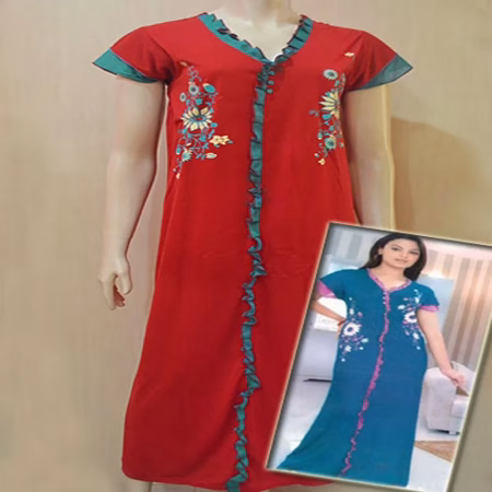 Red Front Frill Design Long Hosiery Nightgown