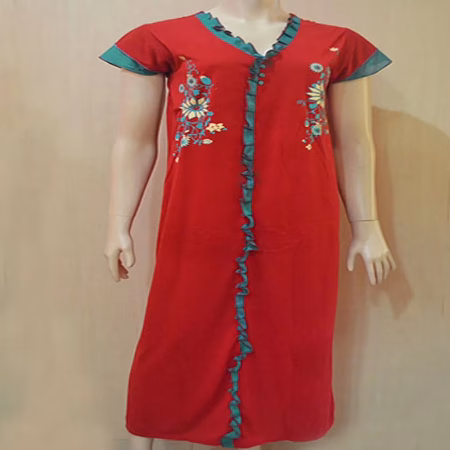 Red Front Frill Design Long Hosiery Nightgown