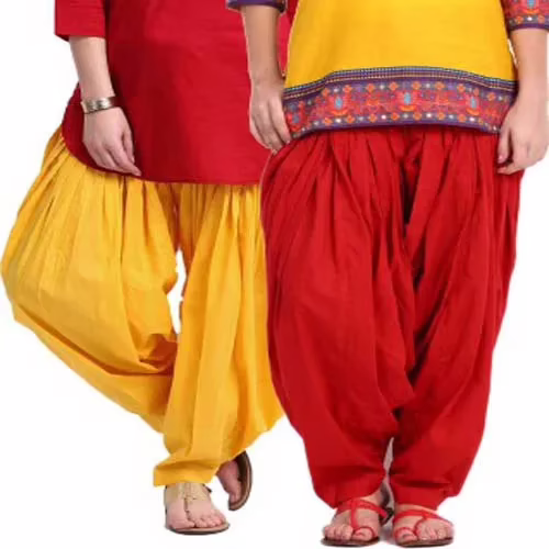 Red & Yellow Cotton Patiala Salwar